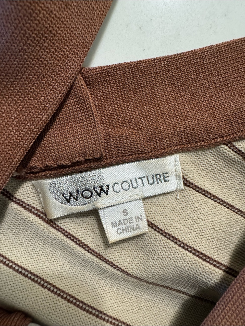 WOW Couture Brown Cream Striped Bodycon Knit Mini Dress S - Picture 8 of 10